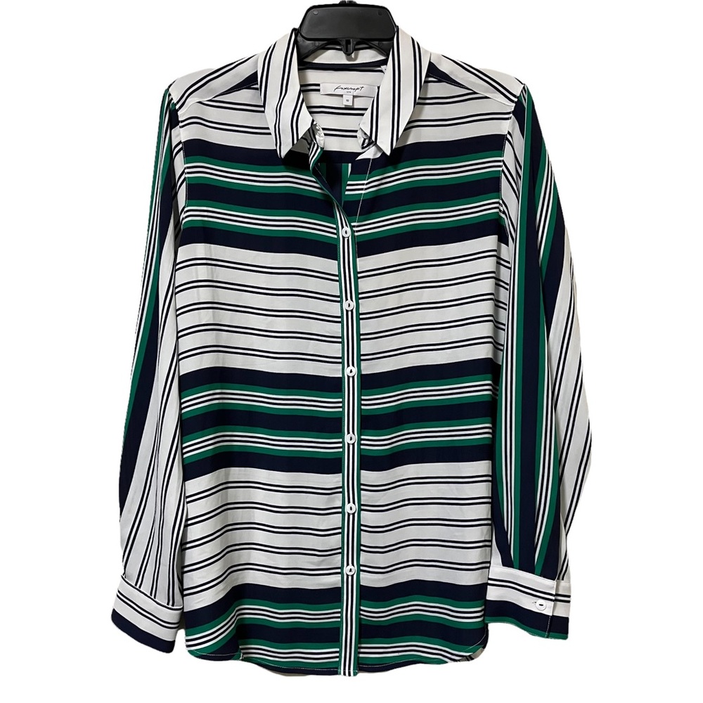 Foxcroft Horizontal Stripes Button Down Blouse - image 1